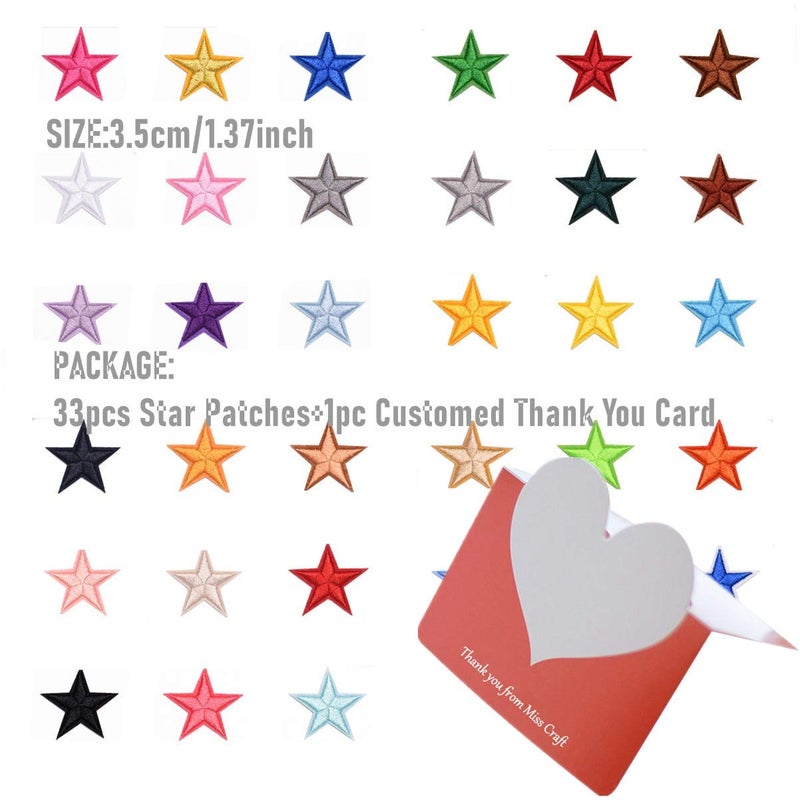 MSCFTFB 33 Pieces Assorted Colors Small 5 Star Iron on Patches Sew Embroidered Patches Appliques Embellishments for Clothing Jackets Backpack Repairing Decorations (Multi) - Image 2